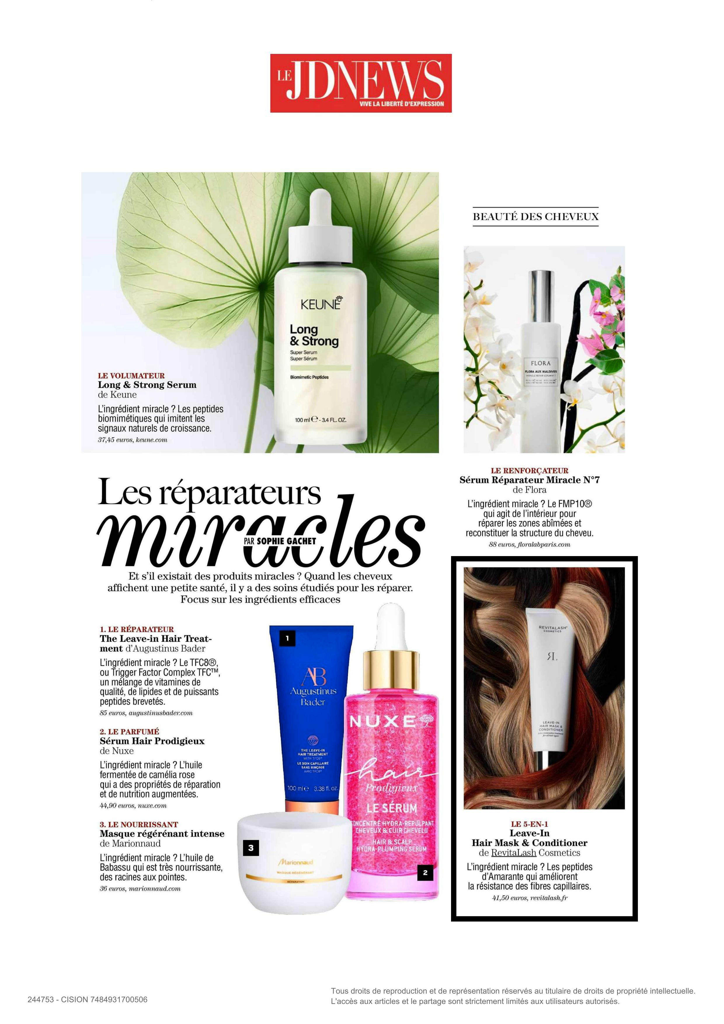 Leave-In Hair Mask & Conditioner de RevitaLash® Cosmetics paru dans Le JDNews - Avril 2026 
